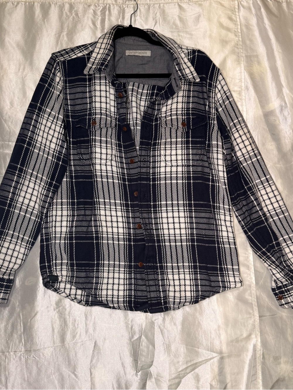 Outerknown Blanket Shirt Mens M Blue White Plaid Heavy Flannel Cotton Overshirt